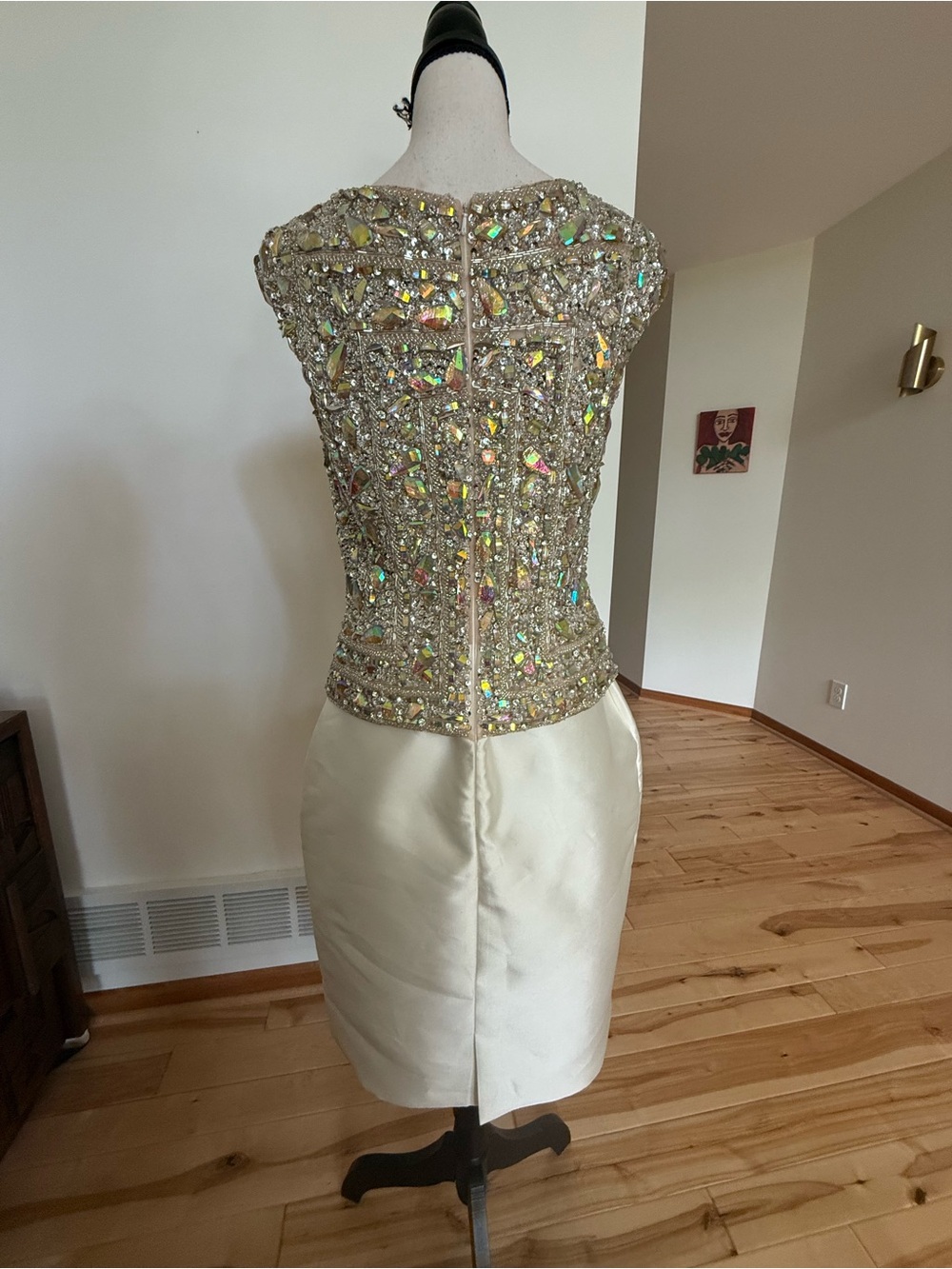 Terani Couture Beaded Champagne and Ivory Midi Dress - Picture 9 of 13